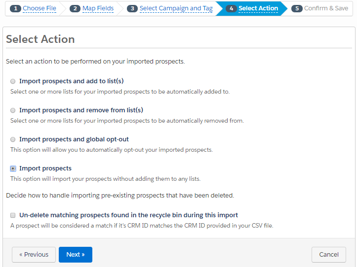 Pardot Import Wizard: Step Four - Import Only