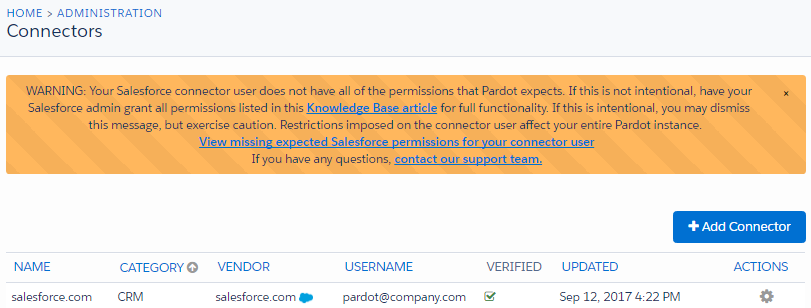 Pardot Salesforce Connector Error