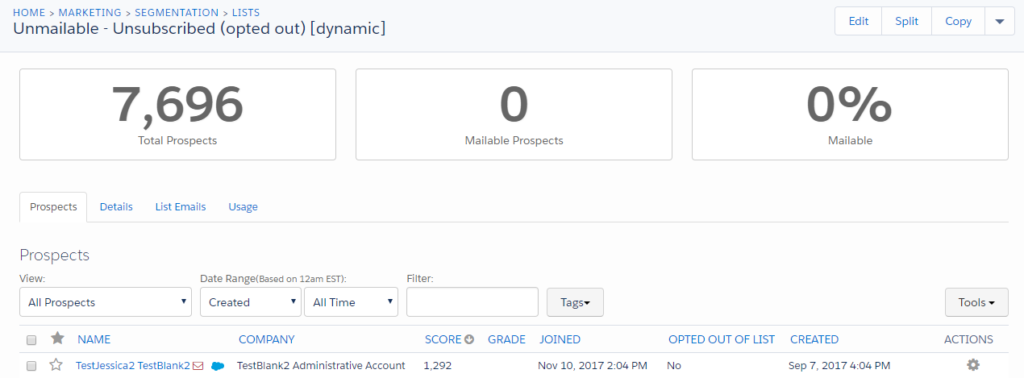 Pardot dynamic list headers