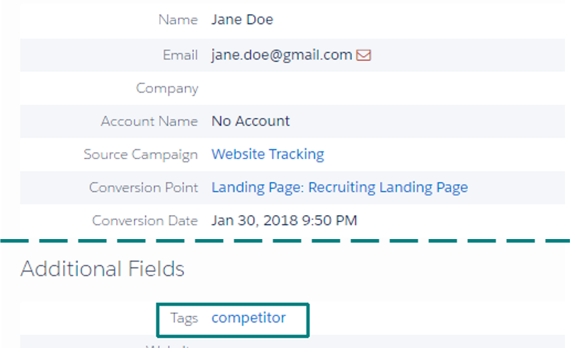 Prospect record showing competitor tag