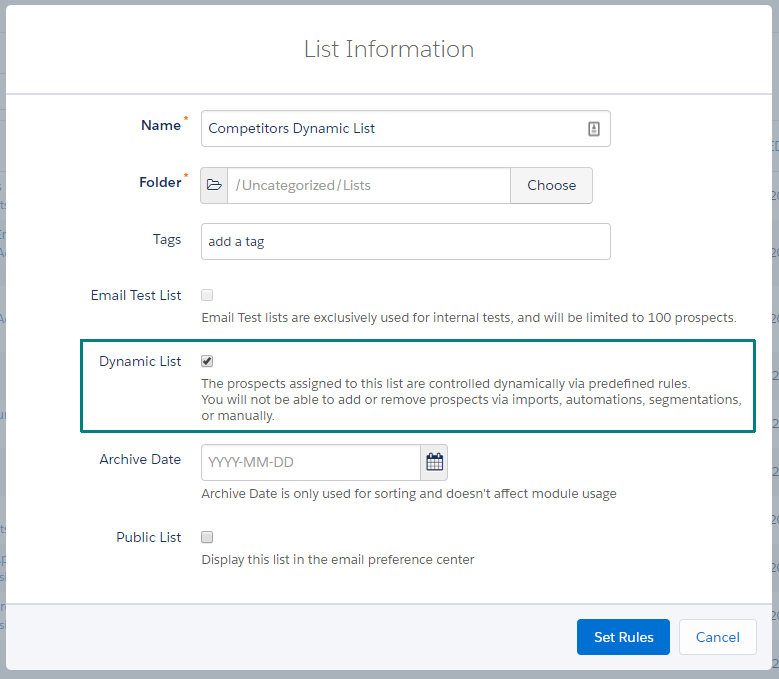 Select this Checkbox to make a dynamic list