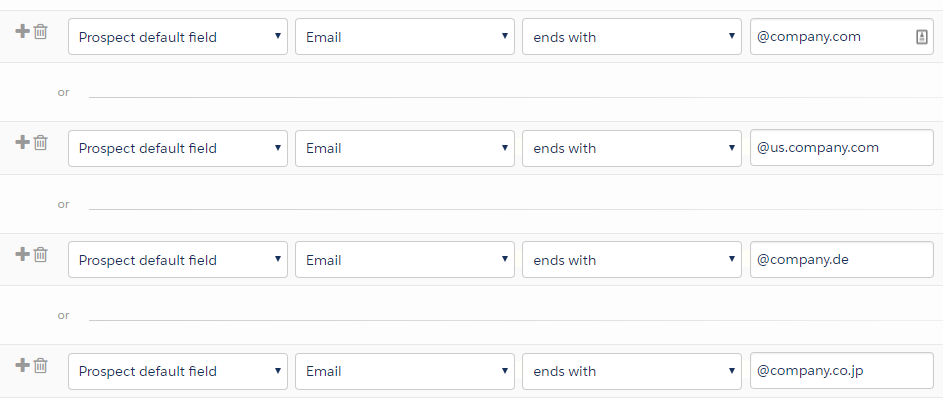 Dynamic List rules matching 4 variations of one company email domain