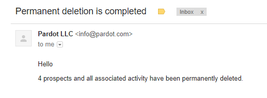 Pardot Permanent Delete Email Confirmation