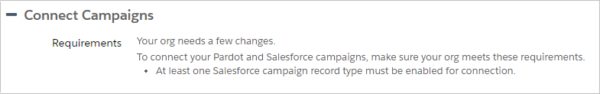 Warning for Pardot Connected Campaigns