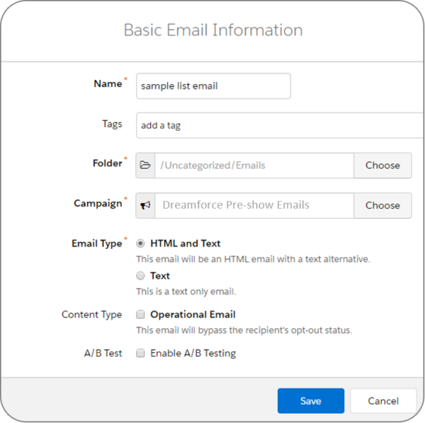 With Connected Campaigns set up, now the Campaign selected when building this List Email is a Salesforce Campaign.