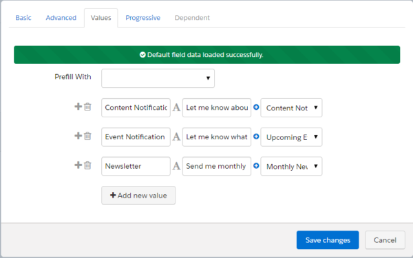 Check that everything filled in correctly by checking the "Values" tab Check that everything filled in correctly by checking the "Values" tab