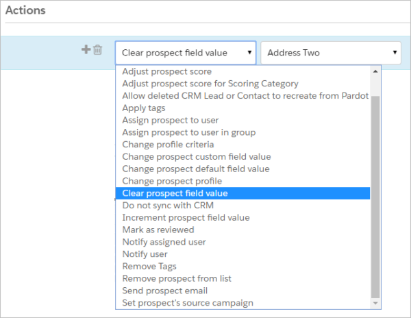 Pardot automation rule action to clear field value