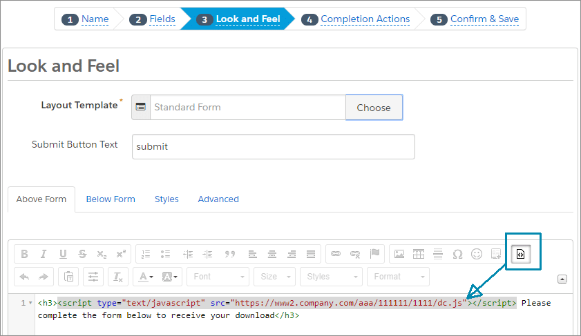 Paste Dynamic Content Javascript into your form