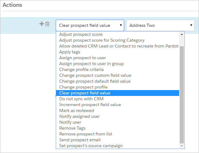 Pardot automation rule action to clear field value