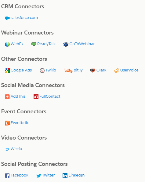 Out of the box connectors available for the Ultimate Edition of Pardot