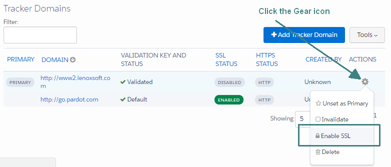 Choose 'Enable SSL' from the option