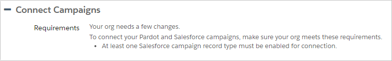 Warning for Pardot Connected Campaigns