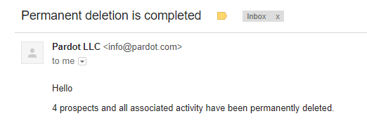 Pardot Permanent Delete Email Confirmation