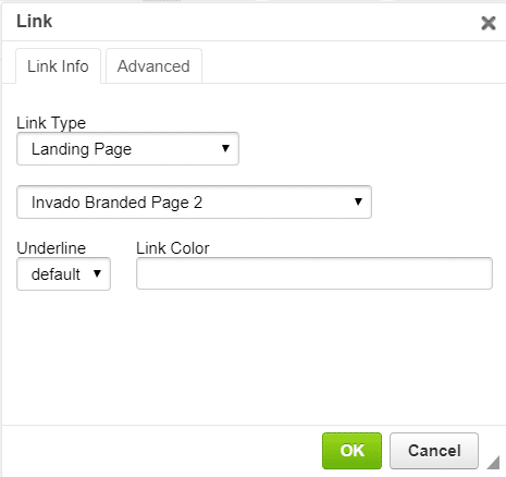 Select your Landing Page in the link tool
