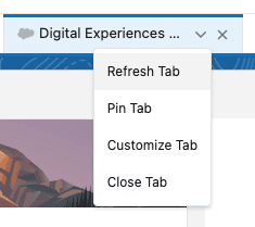 Refresh Tab, Pin Tab, Customize Tab, and Close Tab are the only options I see here.
